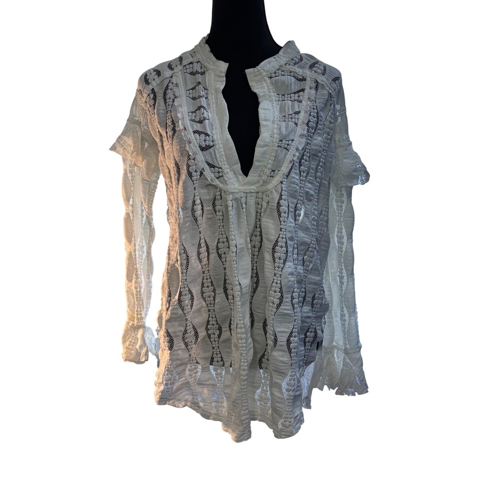 Free People Candy Shop White XS Lace Ruffle Sleeve Tunic Boho Festival‎ Top - Picture 4 of 16